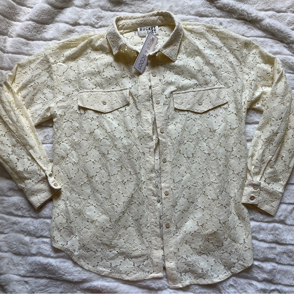 NWT Piper & scoot lace oversized Shacket Medford oversized lace blouse cream - Picture 2 of 5